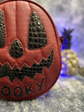 Handcrafted Double-Sided "Boo/ Spooky" Bag: Wine and Black Croc