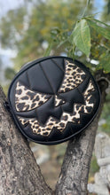 Load image into Gallery viewer, Handcrafted Mean Face Bag: Matte Black and leopard vinyl