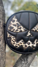Load image into Gallery viewer, Handcrafted Mean Face Bag: Matte Black and leopard vinyl