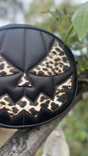 Load image into Gallery viewer, Handcrafted Mean Face Bag: Matte Black and leopard vinyl