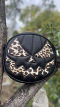 Load image into Gallery viewer, Handcrafted Mean Face Bag: Matte Black and leopard vinyl