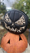Load image into Gallery viewer, Handcrafted Mean Face Bag: Matte Black and leopard vinyl