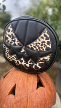 Load image into Gallery viewer, Handcrafted Mean Face Bag: Matte Black and leopard vinyl