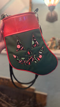 Load image into Gallery viewer, Holiday Stocking Tote Crossbody Bag- Green and Red with holiday Fabric