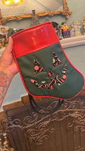 Load image into Gallery viewer, Holiday Stocking Tote Crossbody Bag- Green and Red with holiday Fabric