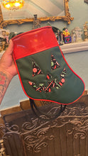 Load image into Gallery viewer, Holiday Stocking Tote Crossbody Bag- Green and Red with holiday Fabric