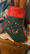 Load image into Gallery viewer, Holiday Stocking Tote Crossbody Bag- Green and Red with holiday Fabric