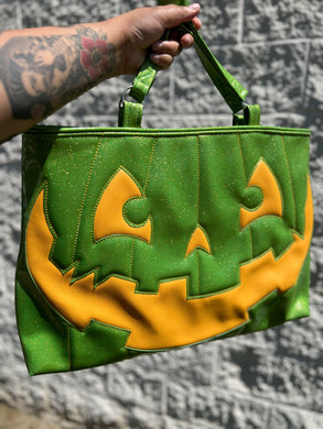 Handcrafted Summerween Tote bag Glitter Green and Yellow