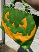 Load image into Gallery viewer, Handcrafted Summerween Tote bag Glitter Green and Yellow