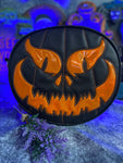 Hand Crafted : Evil Face Pumpkin Textured Black and Hi shine Glitter Orange