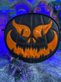 Hand Crafted : Evil Face Pumpkin Textured Black and Hi shine Glitter Orange
