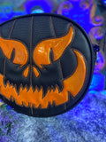 Hand Crafted : Evil Face Pumpkin Textured Black and Hi shine Glitter Orange