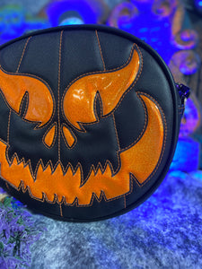 Handcrafted : Evil Face Pumpkin Textured Black and Hi shine Glitter Orange