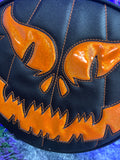 Hand Crafted : Evil Face Pumpkin Textured Black and Hi shine Glitter Orange