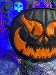 Hand Crafted : Evil Face Pumpkin Textured Black and Hi shine Glitter Orange