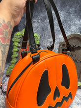 Load image into Gallery viewer, Handcrafted Scared stiff Pumpkin bag/ Black and Orange-Handbag Discontinued