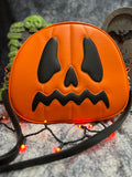 Handcrafted Scared Stiff Pumpkin bag/ Orange and Black - Crossbody