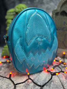 Sale Handcrafted Pastel Rotten Egg Oval: Metallic blue and glitter blue