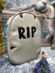 Hand Crafted : Glitter Silver RIP head stone Bag- Large