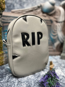 Hand Crafted : Silver RIP Gravestone Bag- Large