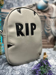 Hand Crafted : Glitter Silver RIP head stone Bag- Large