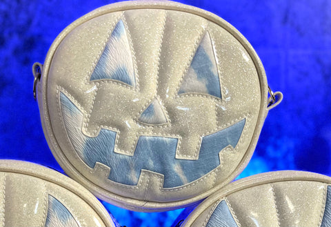 Handcrafted Small Happy white Glitter and Blue Cow Print