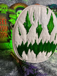 Handcrafted We Stay Creepy Bag: Flat White Croc and High shine Green Glitter