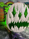 Handcrafted We Stay Creepy Bag: Flat White Croc and High shine Green Glitter
