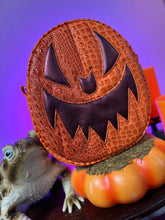 Load image into Gallery viewer, Sale Hand Crafted : Oval Pumpkin Bag Orange Croc Glitter and Metallic Plum