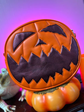 Handcrafted Jack O' Lantern orange and Metallic Plum Bag