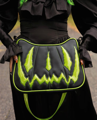 Hand crafted Hades Crossbody handbag Black and Glitter green