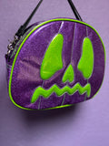 Handcrafted Scared stiff Pumpkin bag Purple Glitter and Green Glitter-Crossbody
