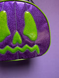 Handcrafted Scared stiff Pumpkin bag Purple Glitter and Green Glitter-Crossbody