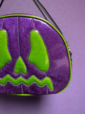 Handcrafted Scared stiff Pumpkin bag Purple Glitter and Green Glitter-Crossbody