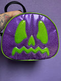 Handcrafted Scared stiff Pumpkin bag Purple Glitter and Green Glitter-Crossbody