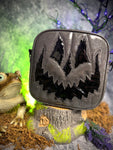Handcrafted Square Trickster Pumpkin Crossbody Bag Dark Grey Glitter and Patent Black