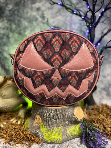 Hand Crafted : Mean Face Rose Peacock Tapestry bag with Pink Glitter