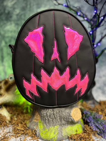 Handcrafted Scaredy Cat Bag: Black and Pink Iridescent