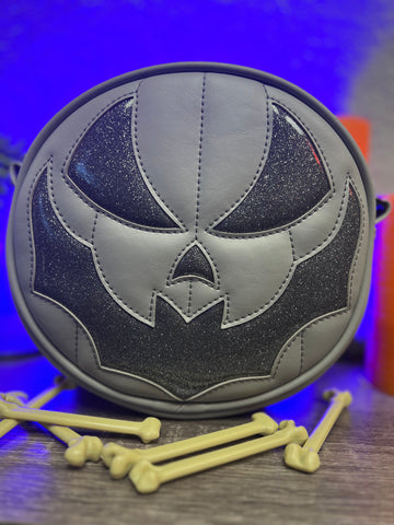Hand Crafted : SMALL Bat Face Grey and grey Glitter
