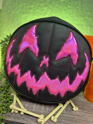 Hand Crafted Stark Raving: Black Faux leather and Pink Holographic