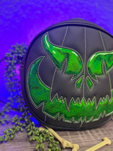 Load image into Gallery viewer, Sale Hand Crafted : Evil Face Pumpkin Textured Black and Hi shine green