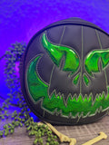 Hand Crafted : Evil Face Pumpkin Textured Black and Hi shine green