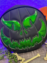 Load image into Gallery viewer, Sale Hand Crafted : Evil Face Pumpkin Textured Black and Hi shine green