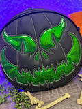 Hand Crafted : Evil Face Pumpkin Textured Black and Hi shine green