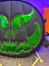 Load image into Gallery viewer, Sale Hand Crafted : Evil Face Pumpkin Textured Black and Hi shine green