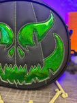 Hand Crafted : Evil Face Pumpkin Textured Black and Hi shine green