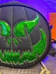Hand Crafted : Evil Face Pumpkin Textured Black and Hi shine green