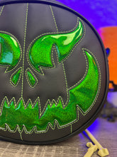Load image into Gallery viewer, Sale Hand Crafted : Evil Face Pumpkin Textured Black and Hi shine green