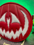 Handcrafted Pumpkin King bag Red and Glitter white