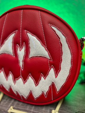 Sale Handcrafted Pumpkin King bag Red and Glitter white